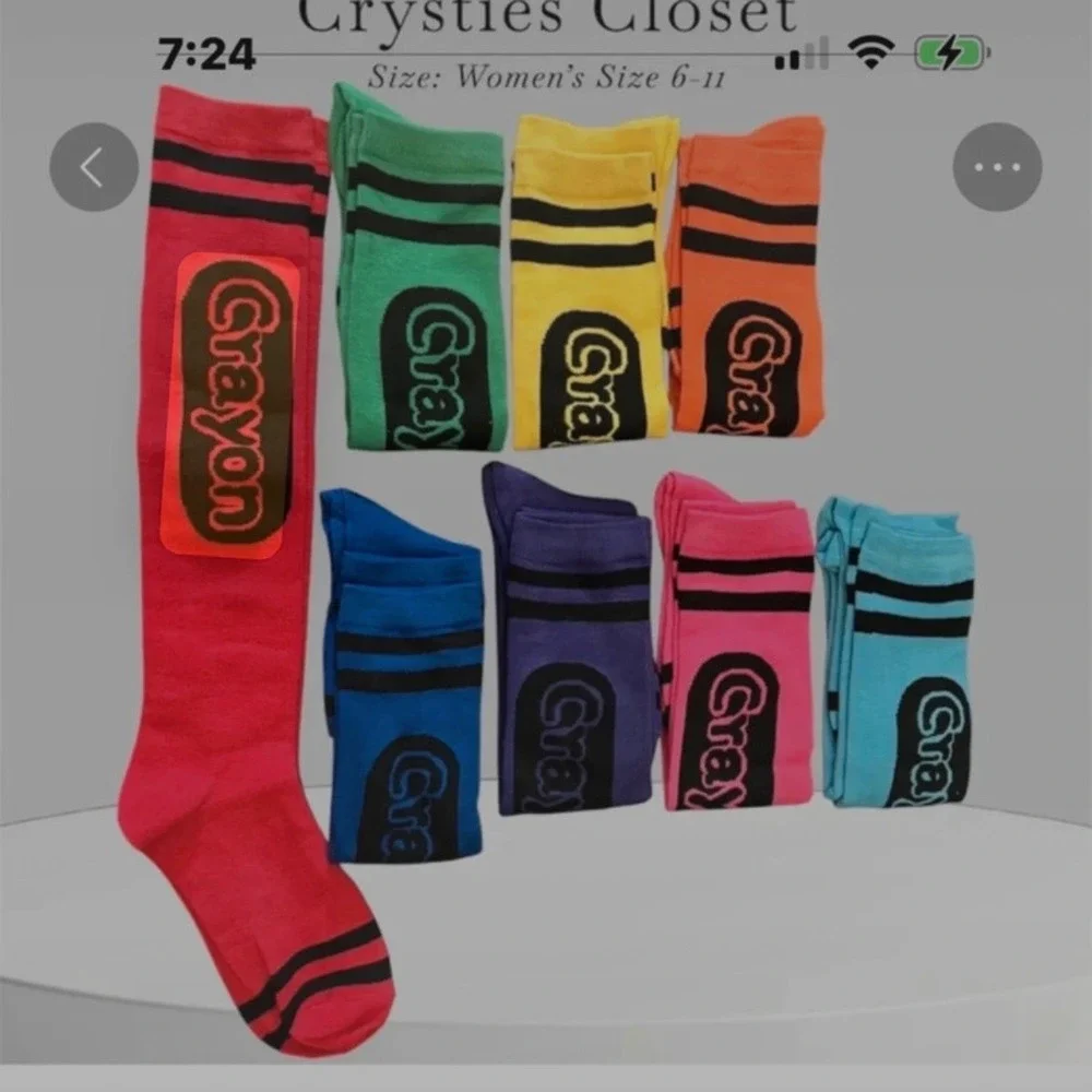 NEW 8 Pairs Crayon Socks,Striped Thigh High Socks for Girls & Women